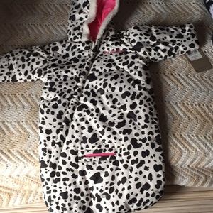 Black white and pink infant winter snow suit cozy